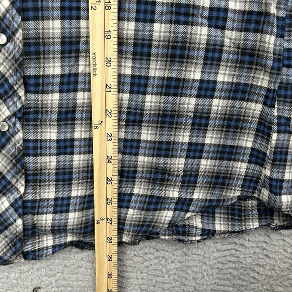 Wrangler Pearl Snap Blue Plaid Flannel Button Down Mens Size Large - Picture 6 of 6